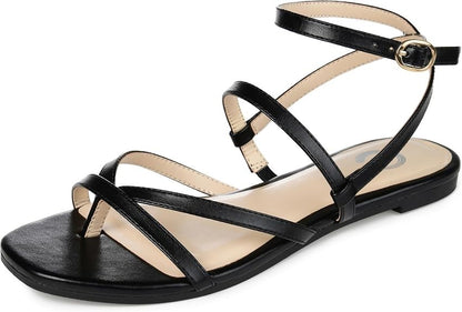 Journee Collection Women's Black Serissa Strappy Flat Sandals Shoes Size 7.5M