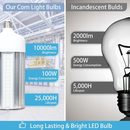 GT-Lite LED Corn Cob Bulb, 100W (500W Equivalent), 10000 Lumen, Daylight 5000K,
