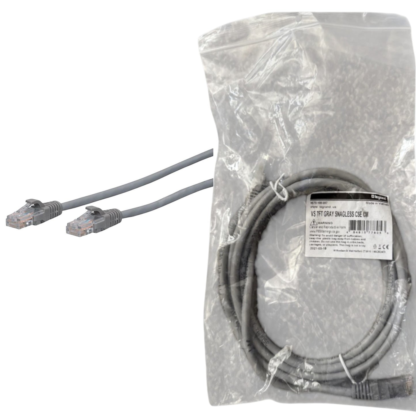 Quicktron by Legrand 570-100-007 CAT5e Cable, 7 feet, Gray Single or Wholesale