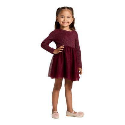 Toddler Girls' Long Sleeve Sparkle Ribbed Tulle Dress - Cat & Jack