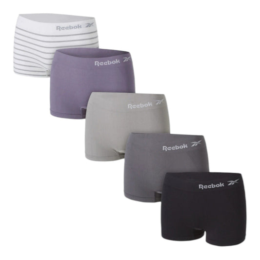 NEW Women's Reebok 5 Pack Seamless Boyshorts XLarge White Purple Black Underwear