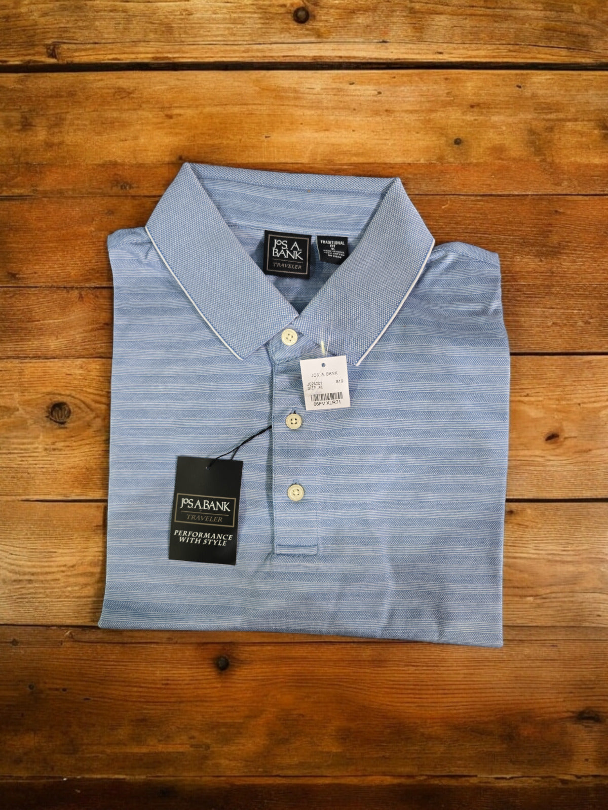 Jos. A. Bank Traveler Performance Stripe Polo, Light Blue, XL
