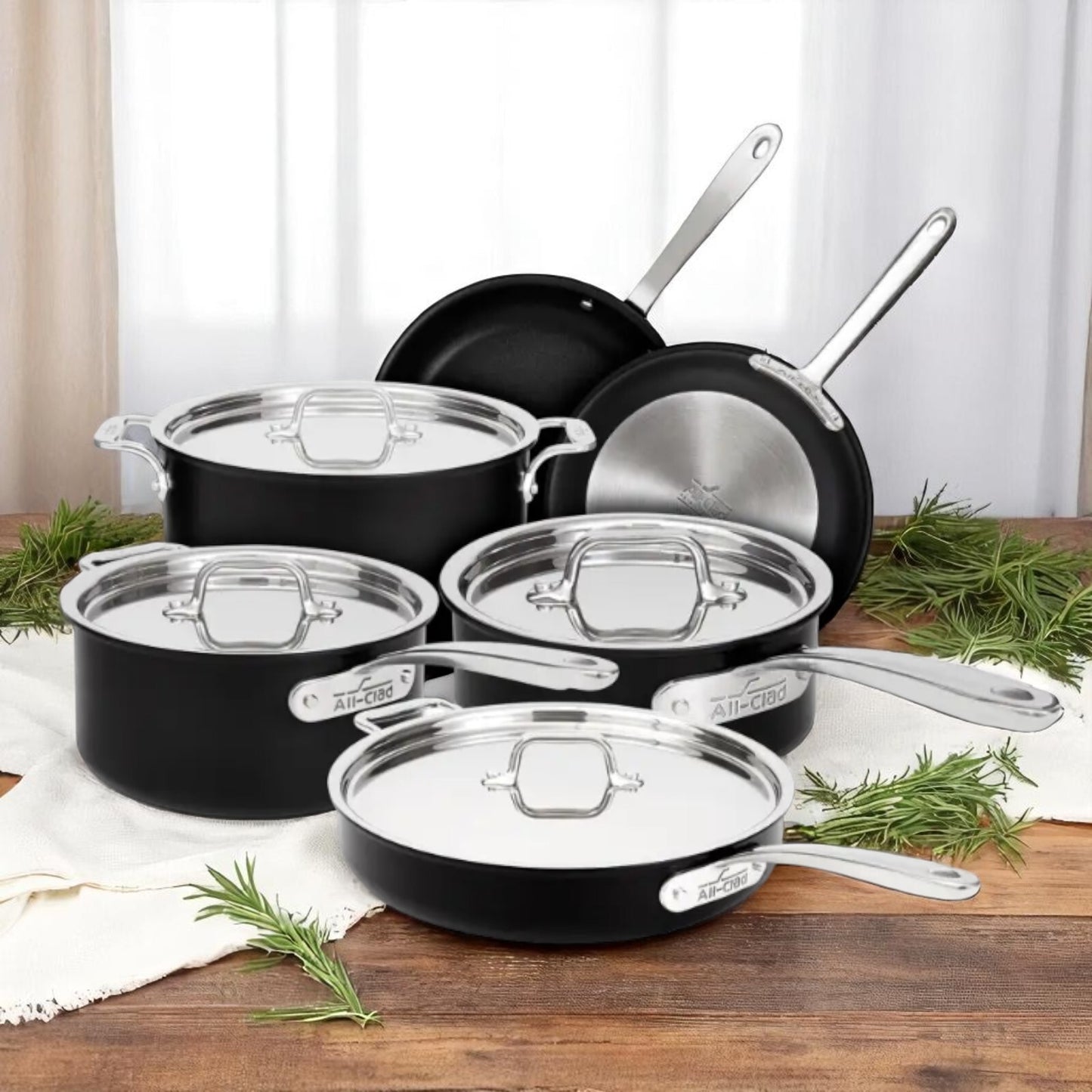 All-Clad NS Pro Nonstick Cookware, 10 Piece Set, #E117SA64,  Black Hard Anodized