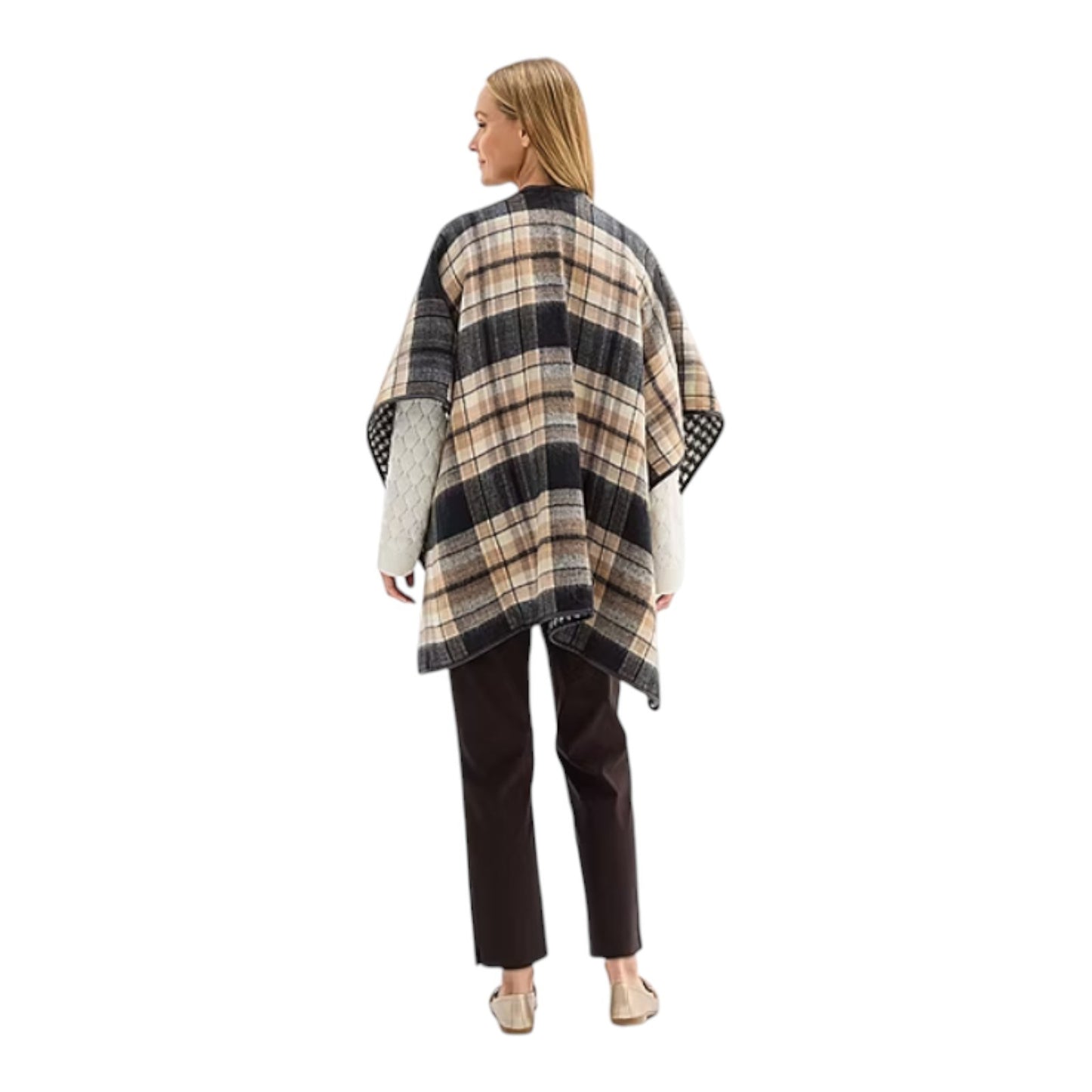 Liz Claiborne Wrap Shawl Plaid Houndstooth Lined Oversized Fall Equestrian 41x30