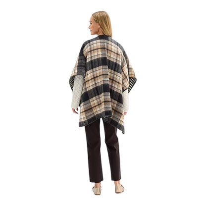 Liz Claiborne Wrap Shawl Plaid Houndstooth Lined Oversized Fall Equestrian 41x30