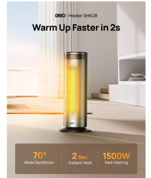 DREO - 20'' Portable Ceramic Space Heater for Home, 70° Oscillation, 12H Time...