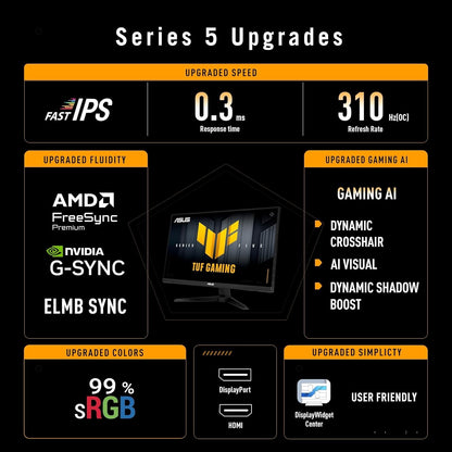 ASUS TUF Gaming 24.5 1080P 310Hz 0.3ms Monitor VG259QMR5A Black G-SYNC Series