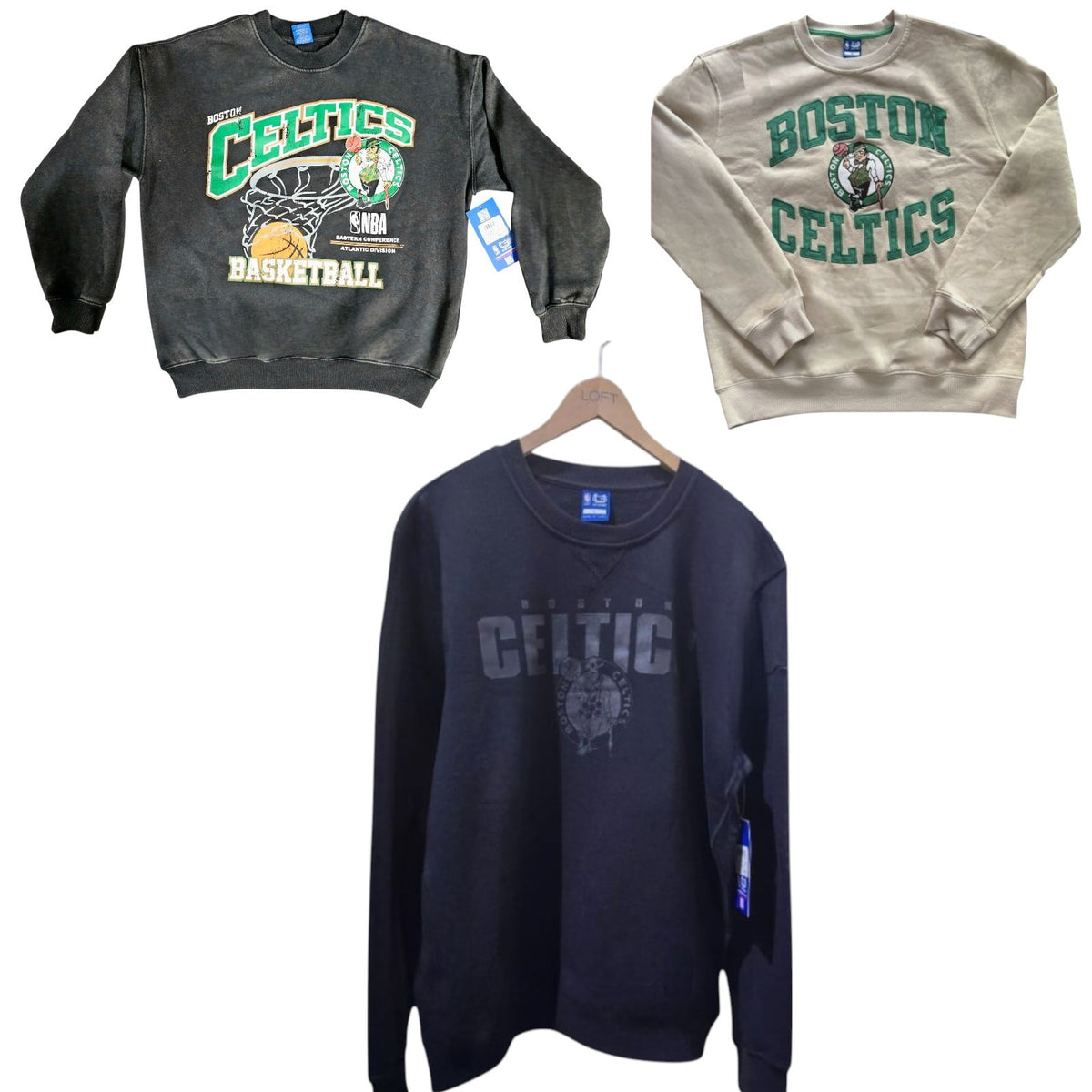 NBA Boston Celtics Crewneck Hoodless Sweatshirt, Black