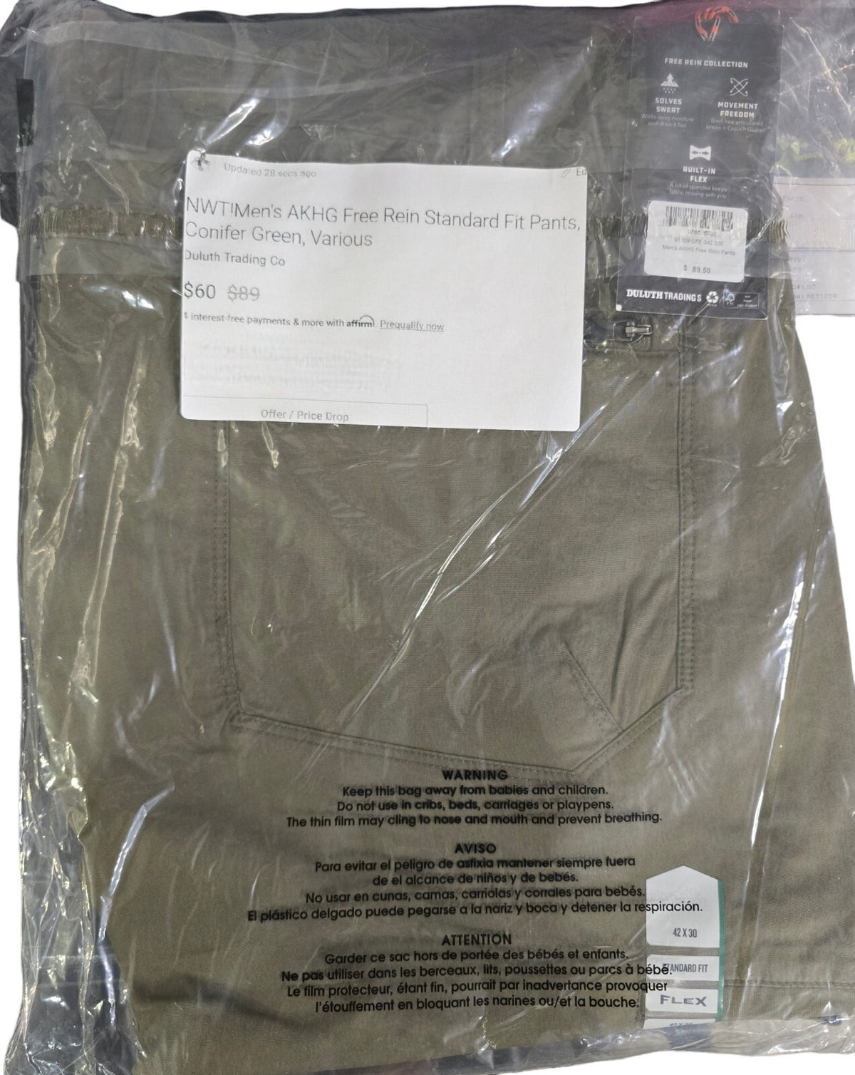 NWT!Men's AKHG Free Rein Standard Fit Pants, Conifer Green, Various