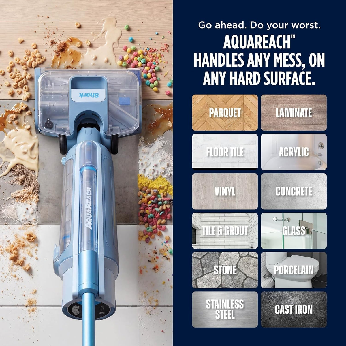 Shark AquaReach Cordless Vacuum Mop Extendable Wand Blue WD551  lightweight HEPA
