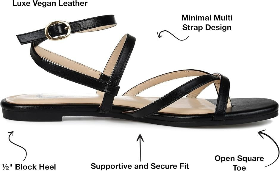 Journee Collection Women's Black Serissa Strappy Flat Sandals Shoes Size 7.5M