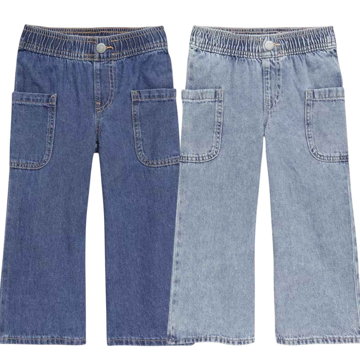 Old Navy Pull-On Baggy Wide-Leg Cargo Jeans for Toddler Girls, Light or Med Wash