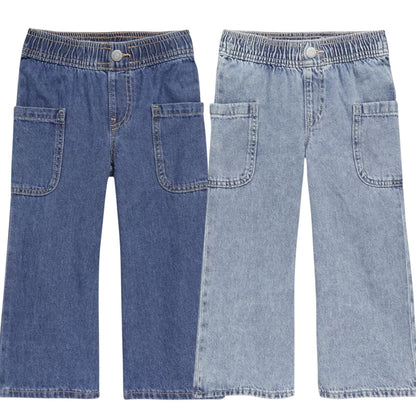 Old Navy Pull-On Baggy Wide-Leg Cargo Jeans for Toddler Girls, Light or Med Wash