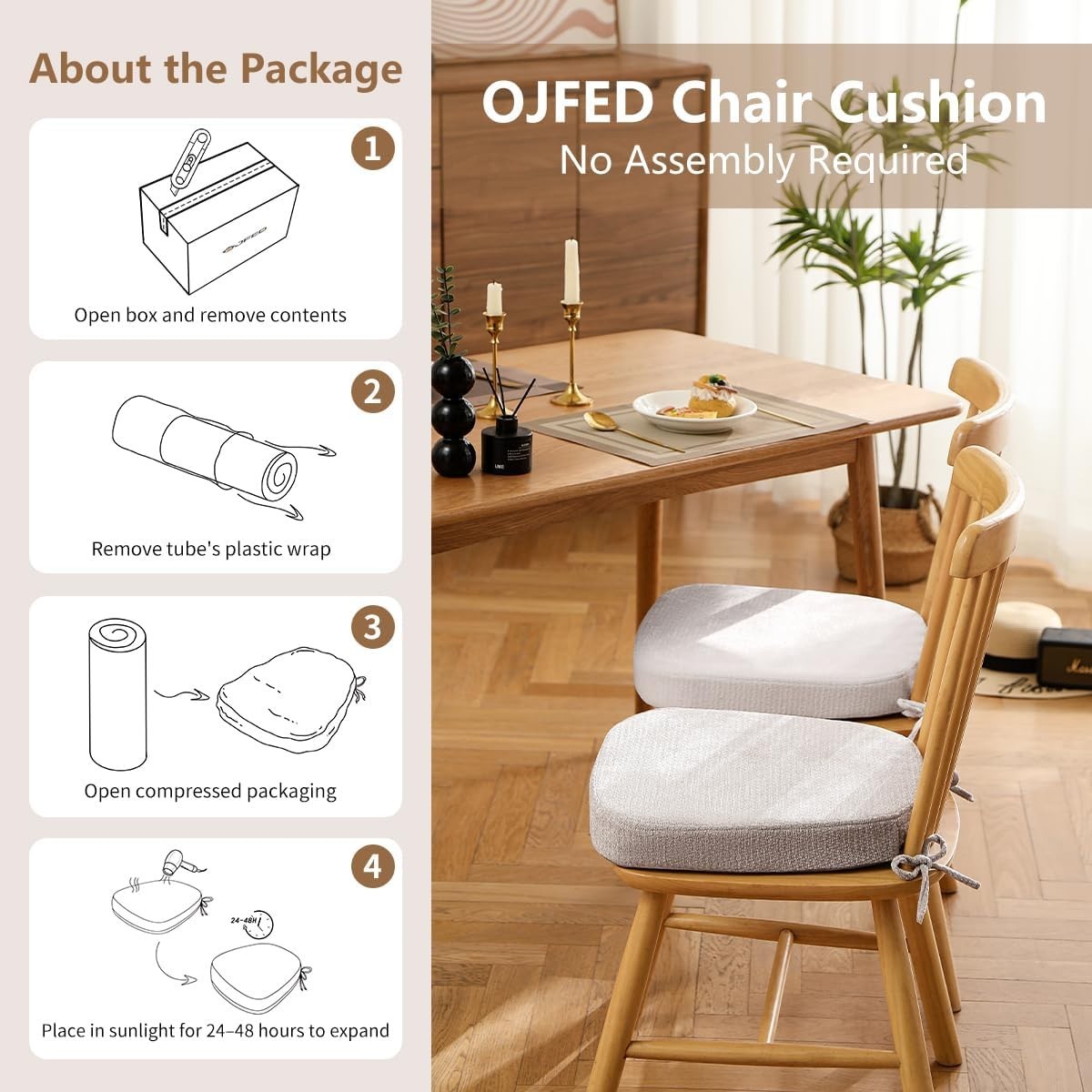 6 Chair Cushions for Dining Chairs, D-Shaped Seat Cushions, Removable, Washable