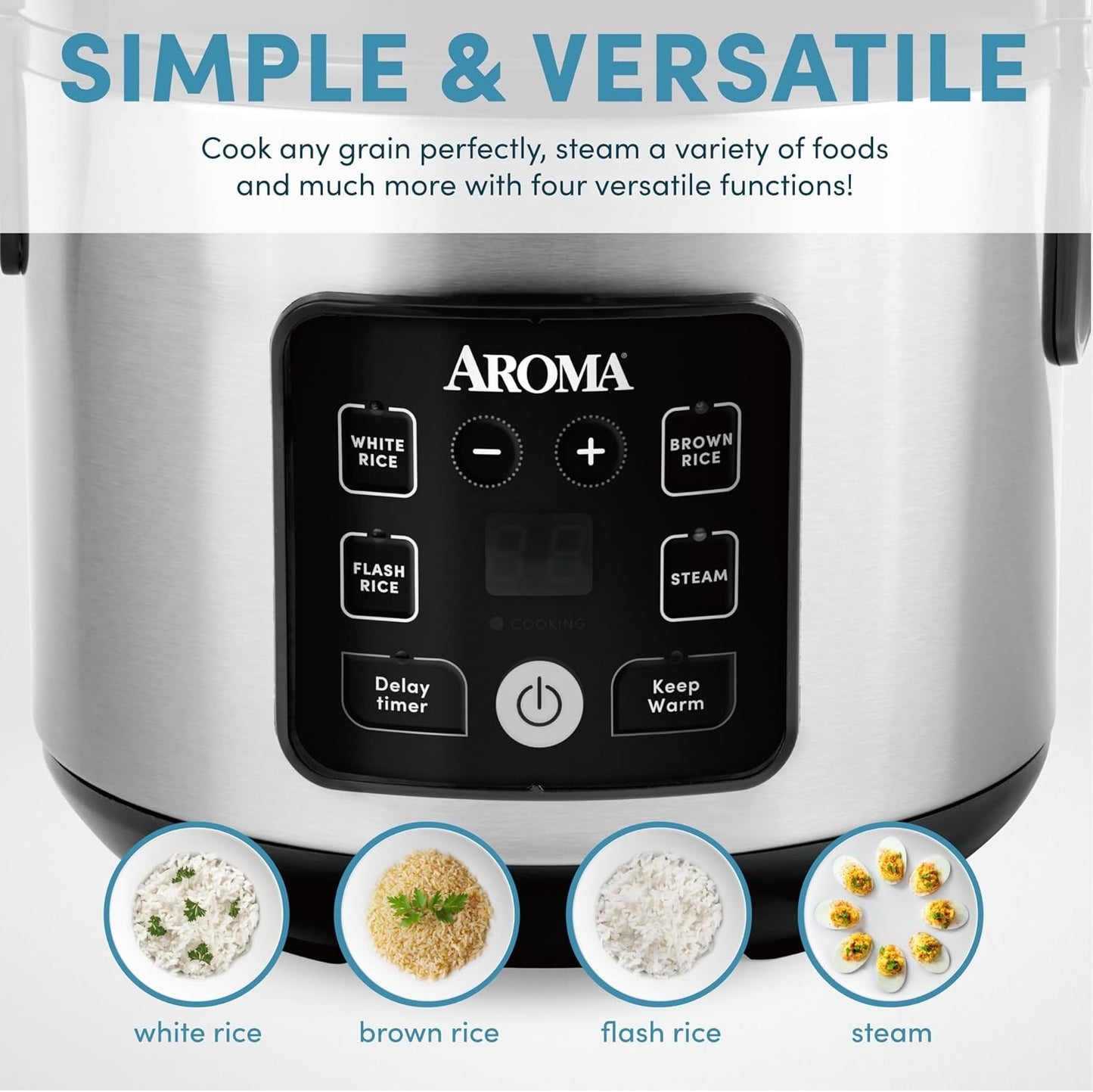 AROMA 8-Cup Digital Rice Cooker & Food Steamer with Bonded Granite Nonstick New