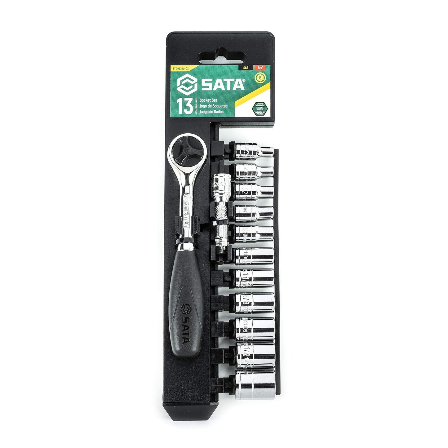 SATA 13-Piece 1/4 Inch Drive 6-Point SAE Socket Set with 60 Tooth Round Head Ra