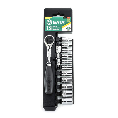SATA 13-Piece 1/4 Inch Drive 6-Point SAE Socket Set with 60 Tooth Round Head Ra