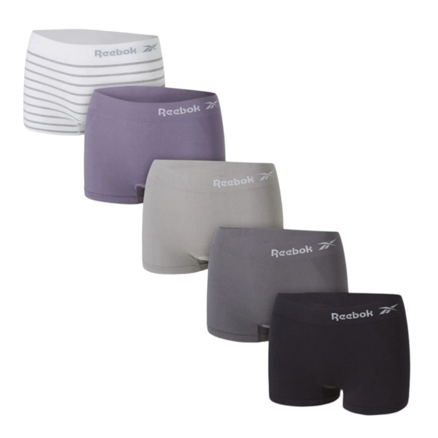 NEW Women's Reebok 5 Pack Seamless Boyshorts White Purple Black Underwear L / XL