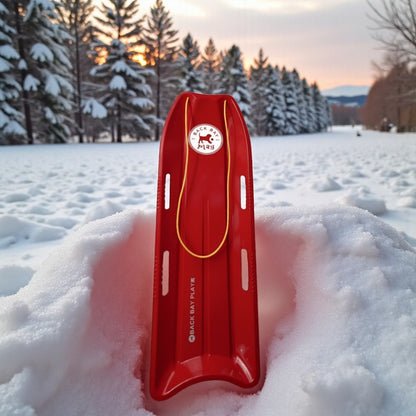 4Ft Red Snow Sled Downhill Plastic Winter Toboggan Sled with Pull Rope