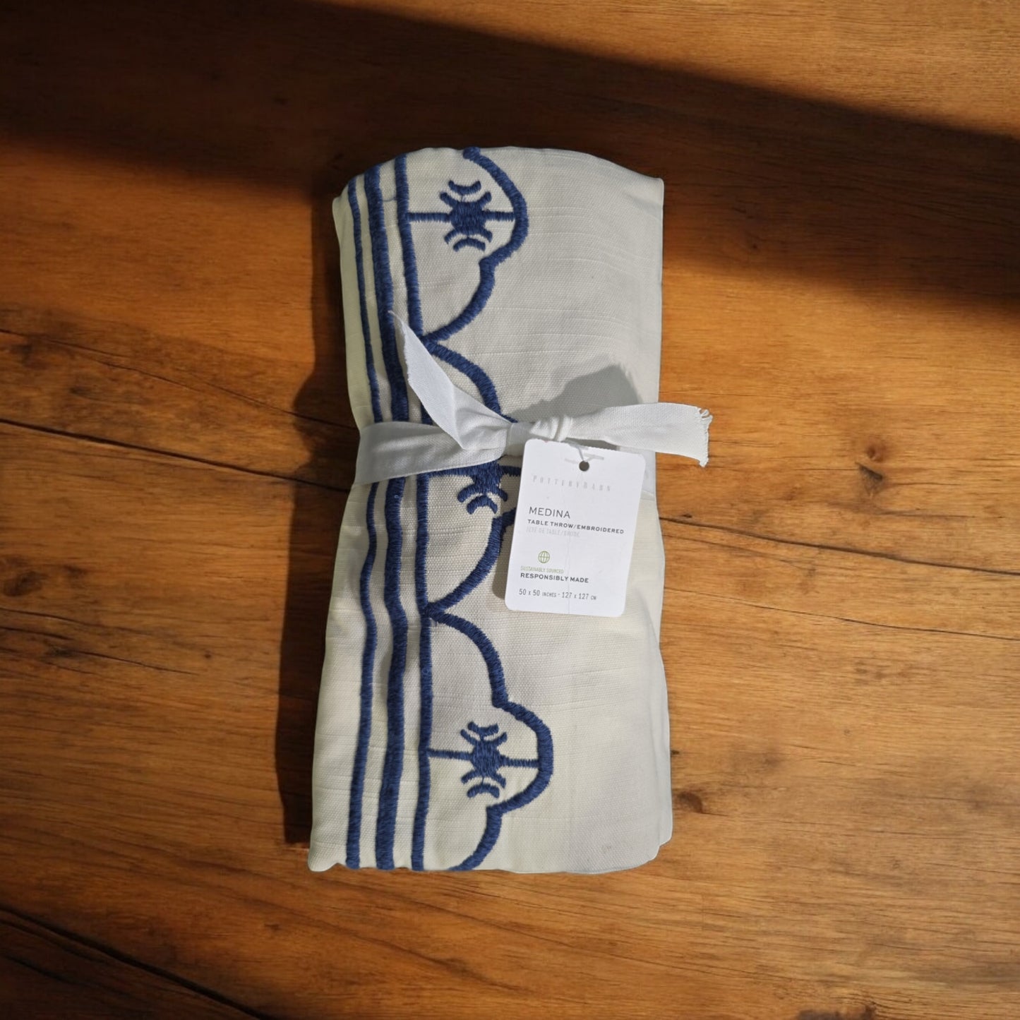 Pottery Barn Medina Embroidered Cotton Table Throw - 50x50