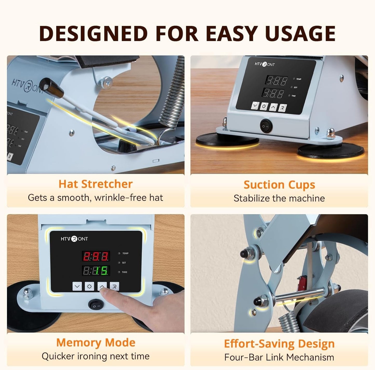 HTVRONT Manual Hat Heat Press Machine 2-in-1 for Caps/Hats Sublimation Printing