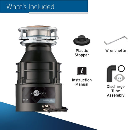 In-Sink-Erator Badger 1 With Cord Garbage Disposal, Badger, 11 3/8 In H