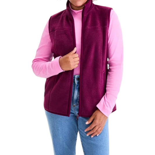 Style & Co Women's Zip-Front Polar Fleece Vest - Color:Deep Cranberry
