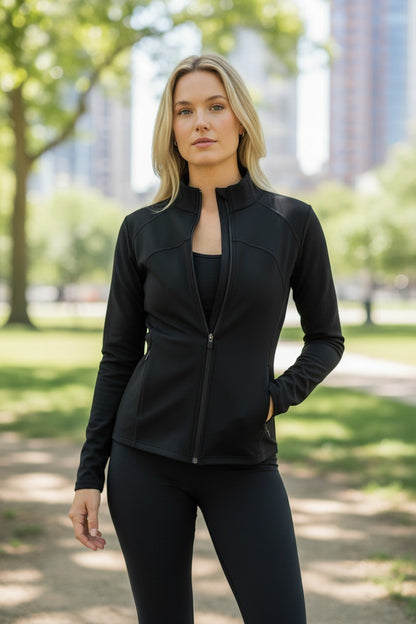 FLX Affirmation  Full Zip Athletic Jersey Knit Stretch Jacket | NWT | Black