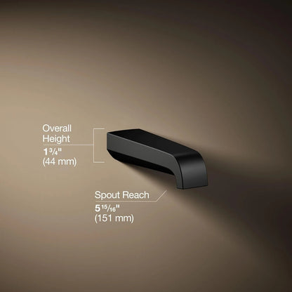 Kohler 30105-BL Pitch Wall-Mount Non-Diverter Bath Spout, Matte Black