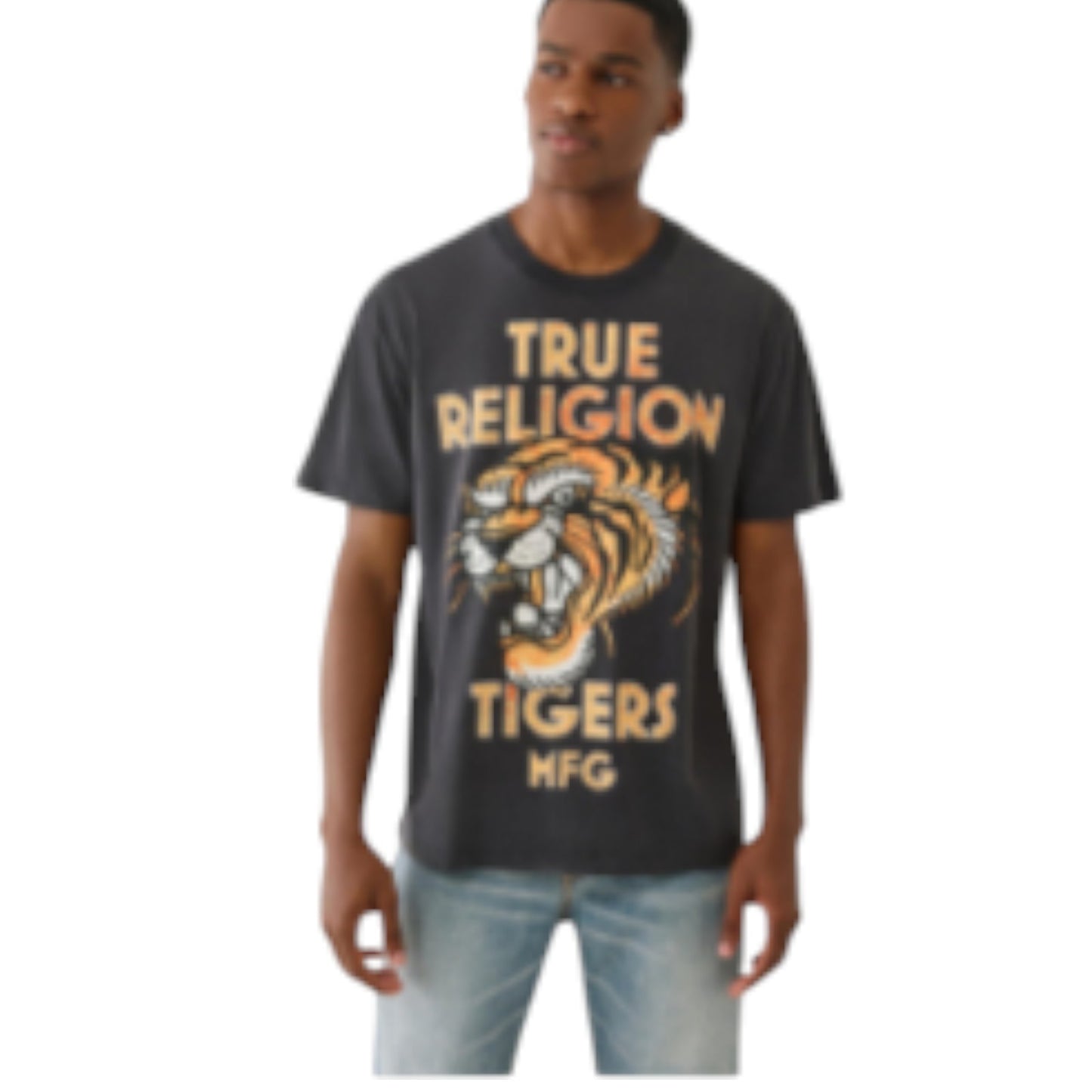 True Religion Men's MFG Tiger Vintage Tee – Graphic Crewneck T-Shirt
