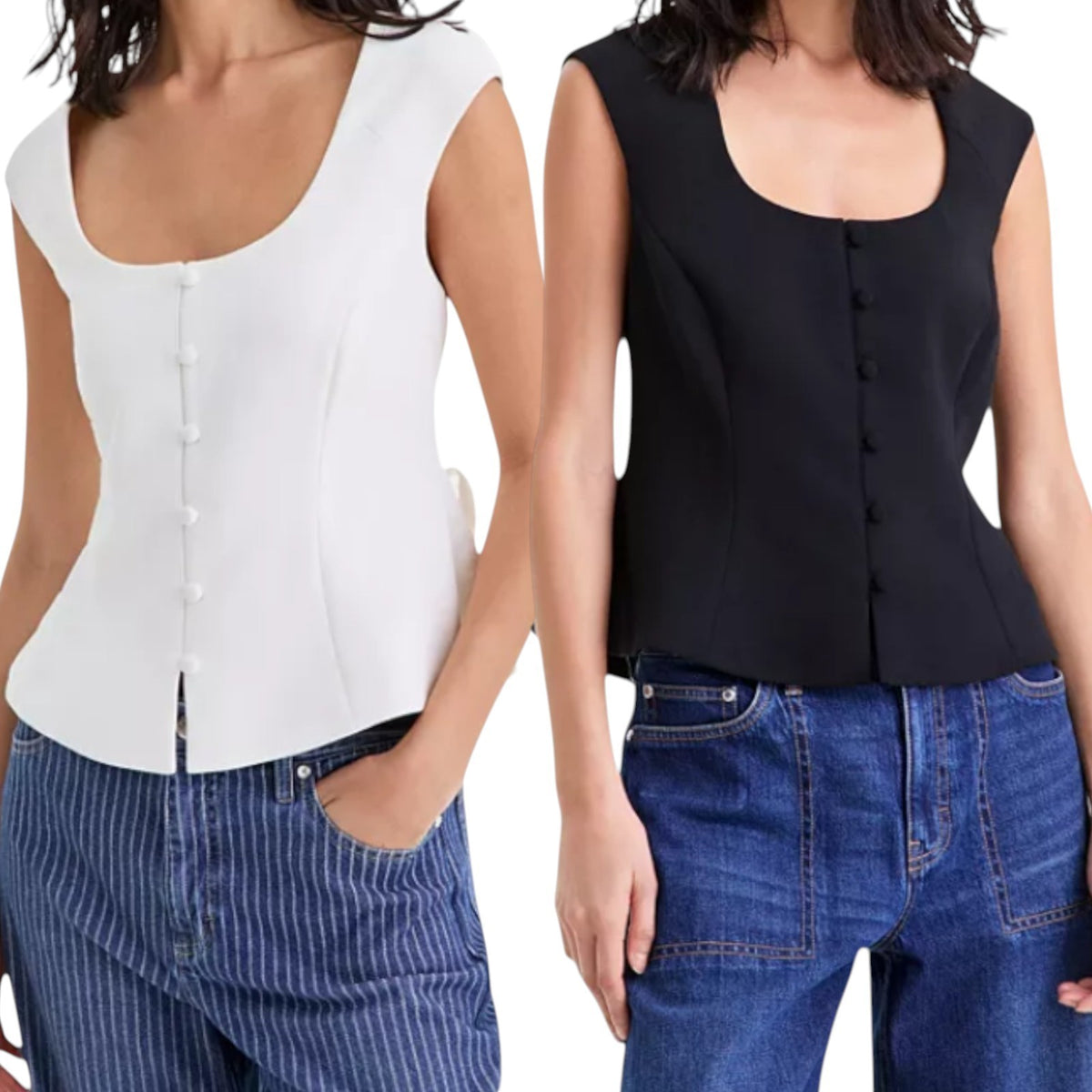 On 34th Women's Crepe Button Front Vest Scoopneck Button Front Vest Drapey