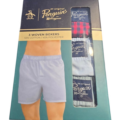 Penguin Munsingwear Men's Woven Stretch Multi-Color Boxers 3-Pack, S, M, L, XL