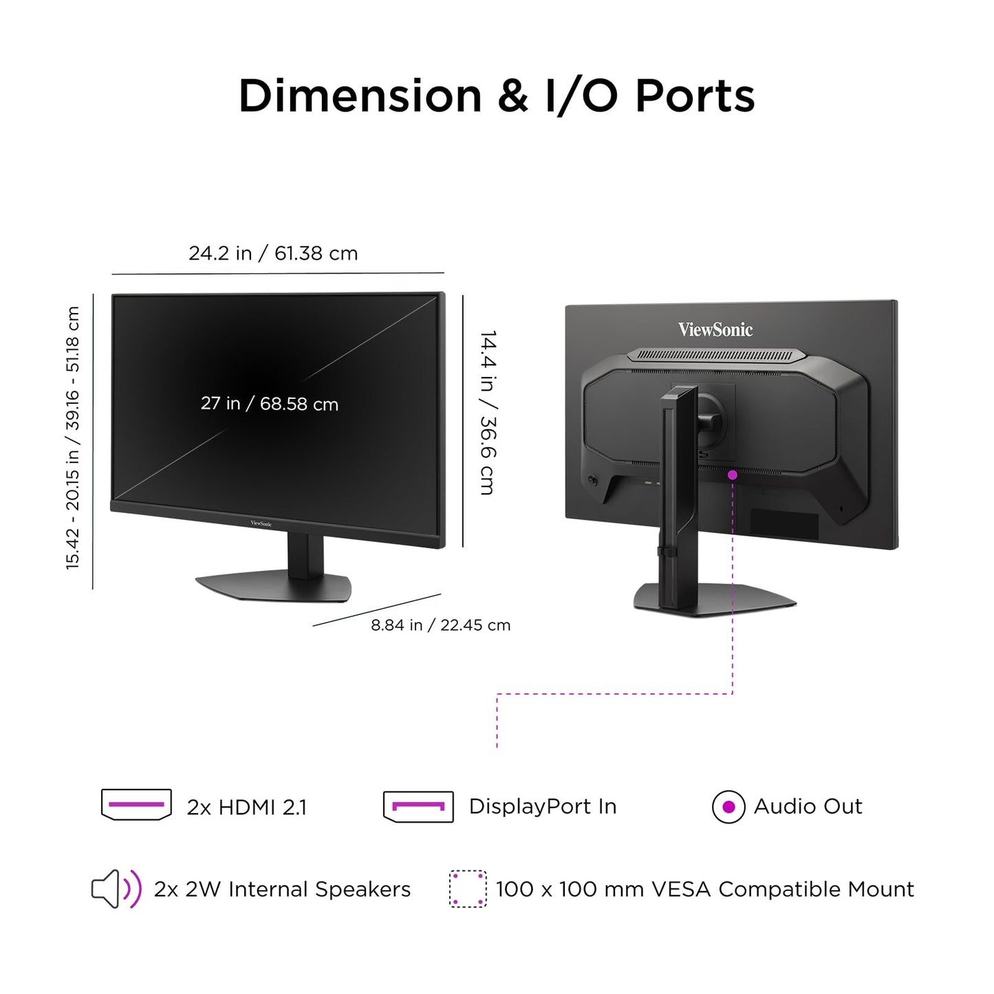ViewSonic VX2730D-4K 27 Inch 4K Gaming Monitor, IPS with Switchable Refresh Rat