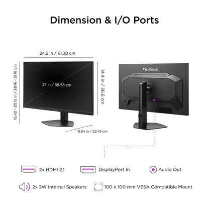 ViewSonic VX2730D-4K 27 Inch 4K Gaming Monitor, IPS with Switchable Refresh Rat