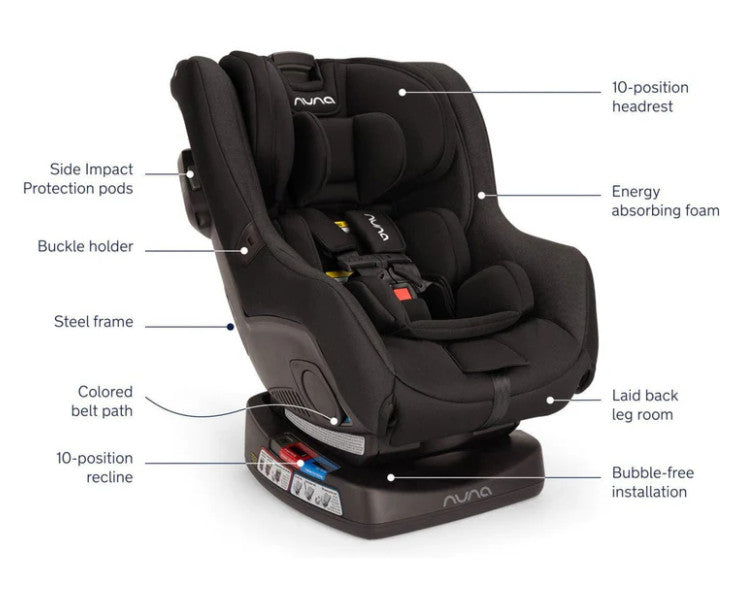 Nuna RAVA Fire Retardant-Free Convertible Car Seat Caviar Color