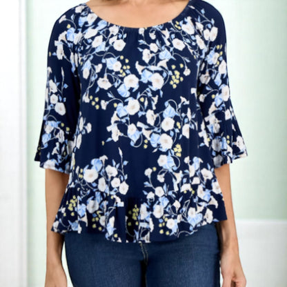 Style&co Women's Floral Print Ruffle Sleeve Top NWT