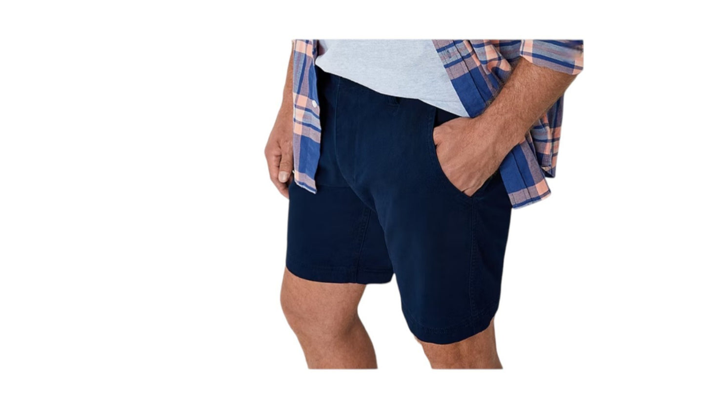 St. John's Bay Men's 9" Mid Rise Stretch Fabric Chino Shorts White, Black & Blue