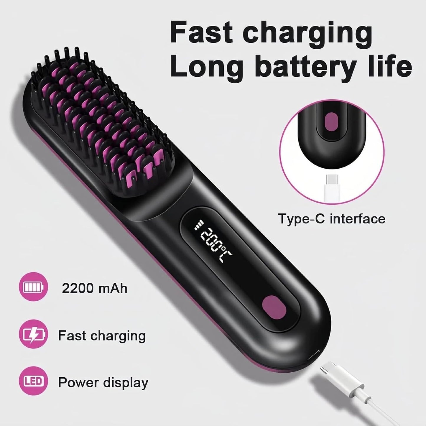 Cordless Hair Straightener Brush for Women, Portable Travel Hair Straightener...