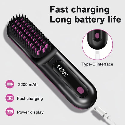 Cordless Hair Straightener Brush for Women, Portable Travel Hair Straightener...