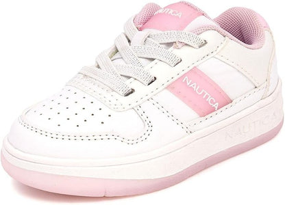 Nautica Girls Fashion Shoe | Lace-Up Low-Top Sneakers White Iridescent Pink-Scie