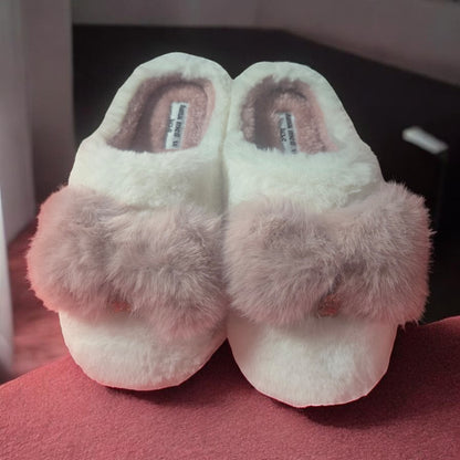 Luna Mellow Luxe Womens Pink & White Furry Slippers w Charm | Sizes S, M, L , XL