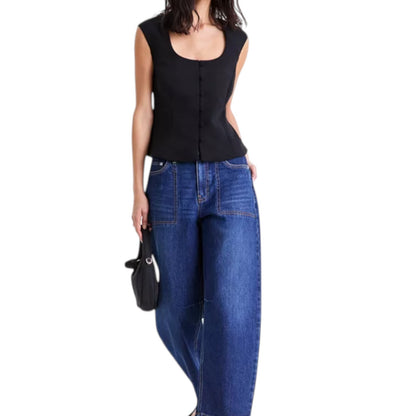 On 34th Women's Crepe Button Front Vest Scoopneck Button Front Vest Drapey
