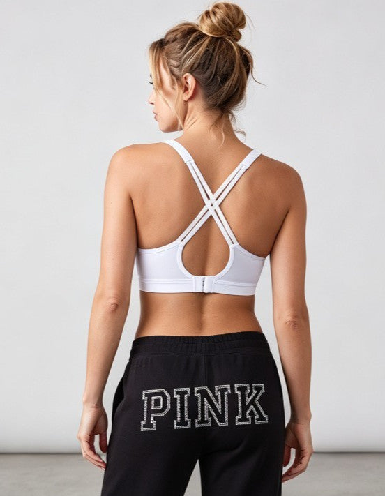 Victoria's Secret VSX Angel GlossyTech Strappy-Back Sports Bra Icicle Blue/Swan