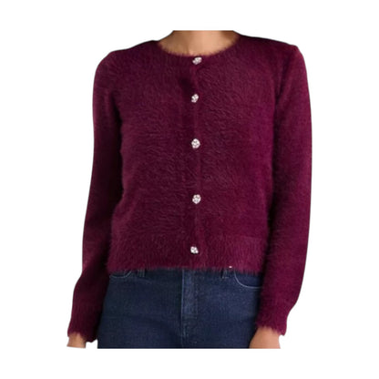 I.N.C. International Concepts Petite Rhinestone-Button Cardigan Berried Treasure