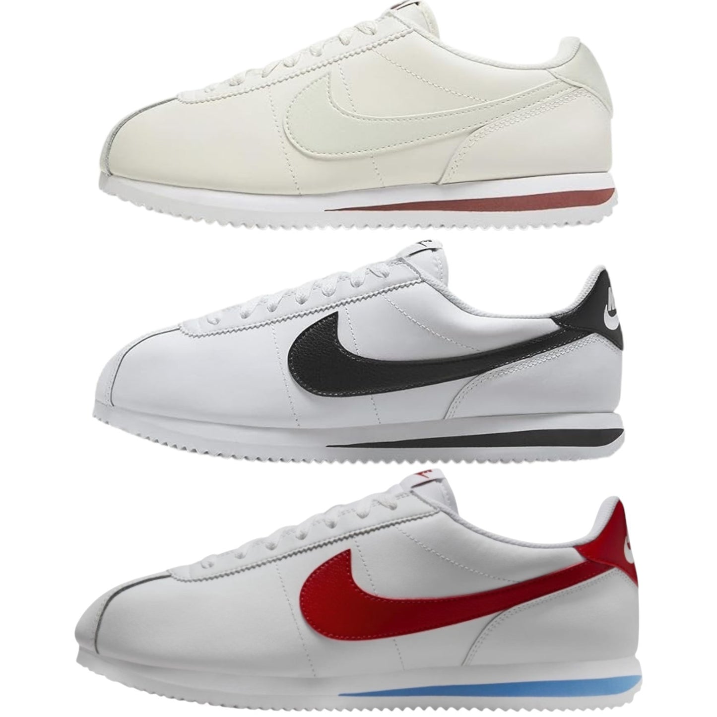 Women's Nike Cortez - White/Black, Phantom Bone/White, White/Varsity Red & Blue