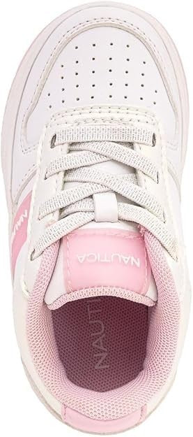 Nautica Girls Fashion Shoe | Lace-Up Low-Top Sneakers White Iridescent Pink-Scie