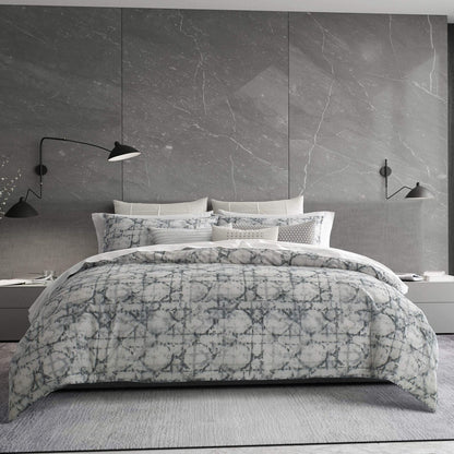 Vera Wang Layered Geometric Cotton Grey Duvet Cover