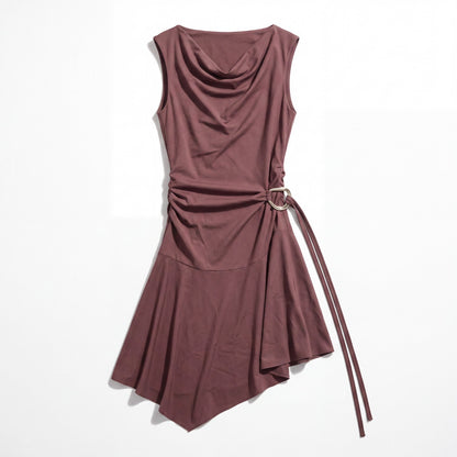 love SOHO Juniors Brown Ruffle Sleeveless Bodycon Dress, Draped Cowl Neck
