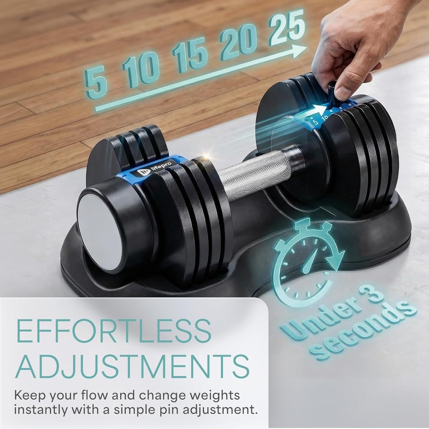 Lifepro Adjustable Dumbbells Set – Quick Adjustment, Set of 2, 5-25 lb ea