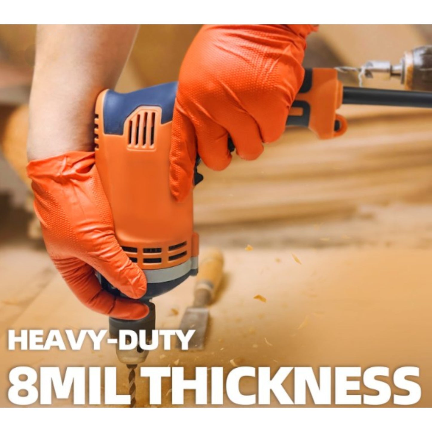 Heavy Duty Orange Industrial Nitrile Gloves with Raised Diamond Texture, 8-mil